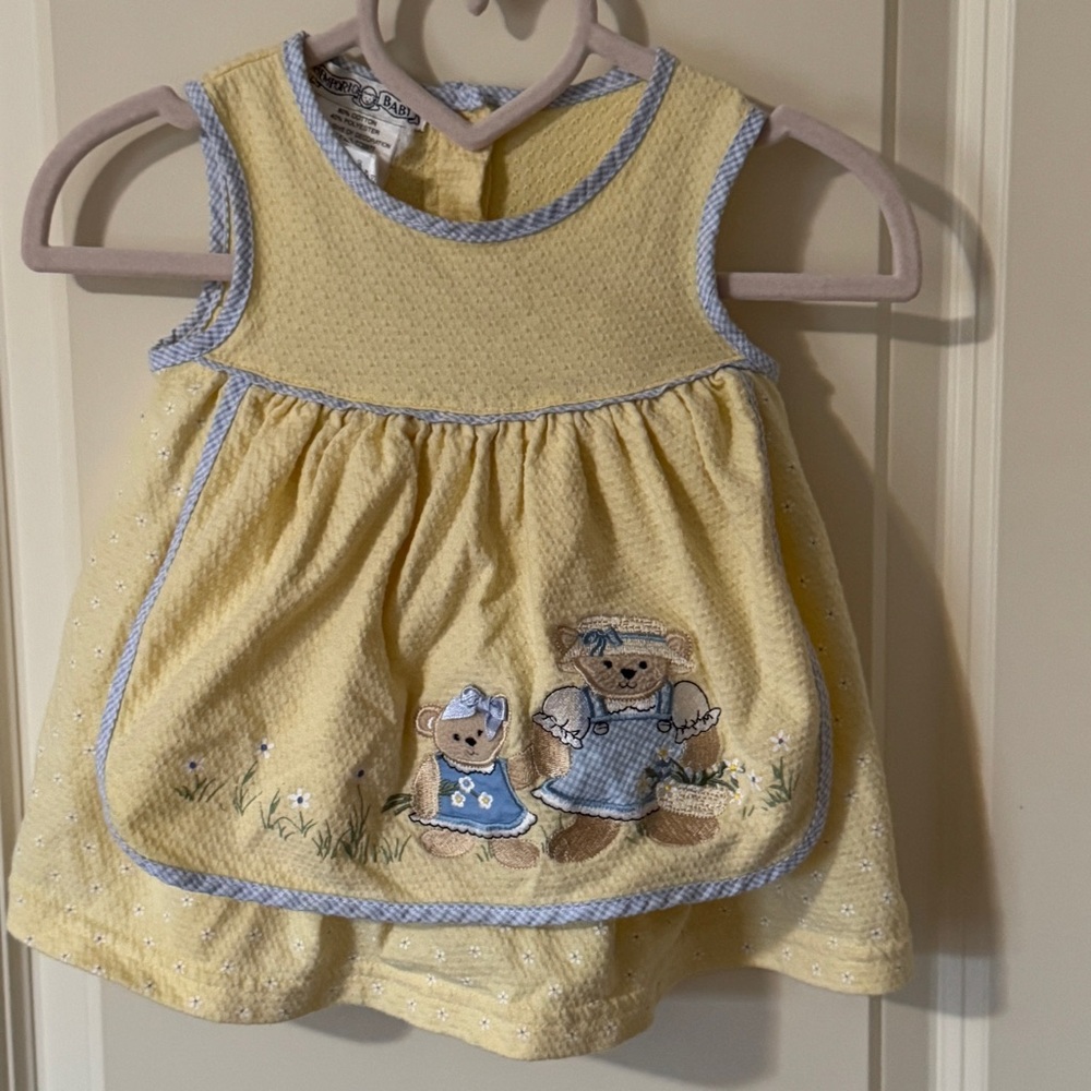 Vintage Teddy bear apron bib dress 6-9m